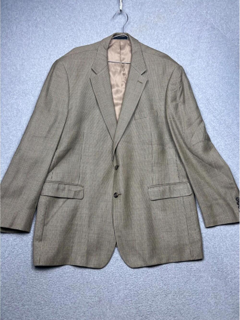 Chaps Mens 48L Houndstooth Blazer Silk Wool Blend Brown Sport Classic Fit Office